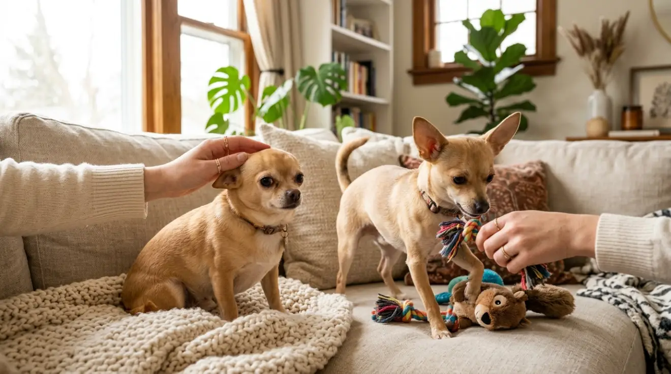 “Apple Head and Deer Head Chihuahua dogs together indoors showing personality and lifestyle differences”