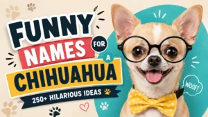 Funny Names for a Chihuahua – adorable Chihuahua wearing glasses and a bow tie with hilarious Chihuahua name ideas for male and female dogs